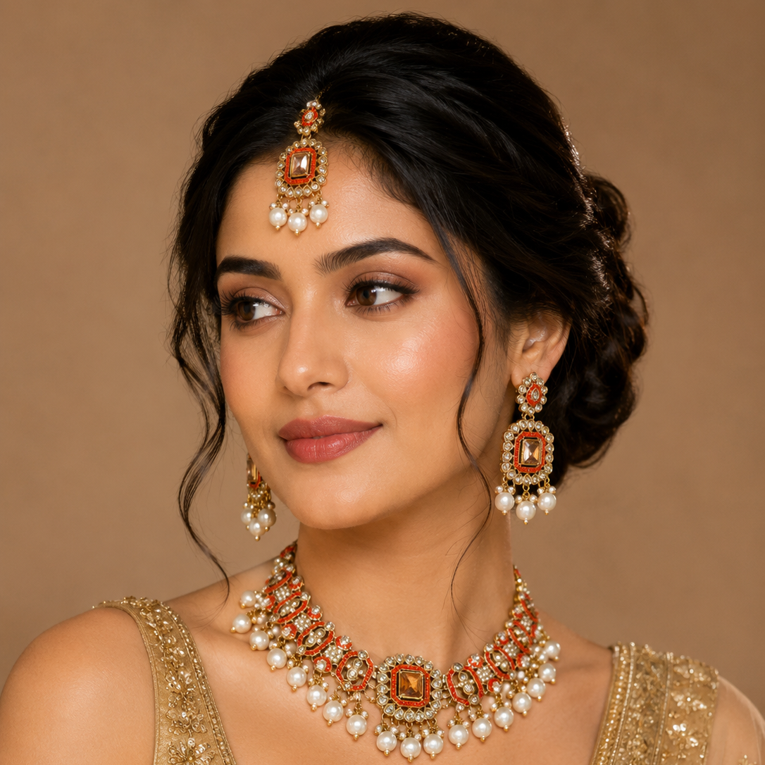 Choker set with Earrings and Tikka